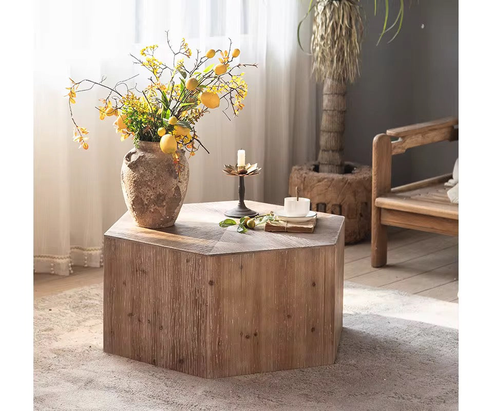 Octagon Rustic Wood Coffee Table