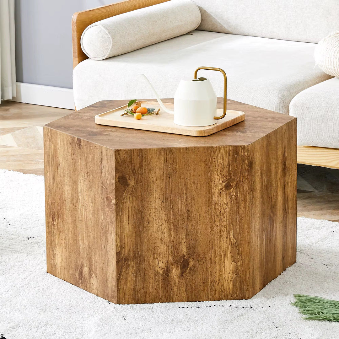 Octagon Rustic Wood Coffee Table