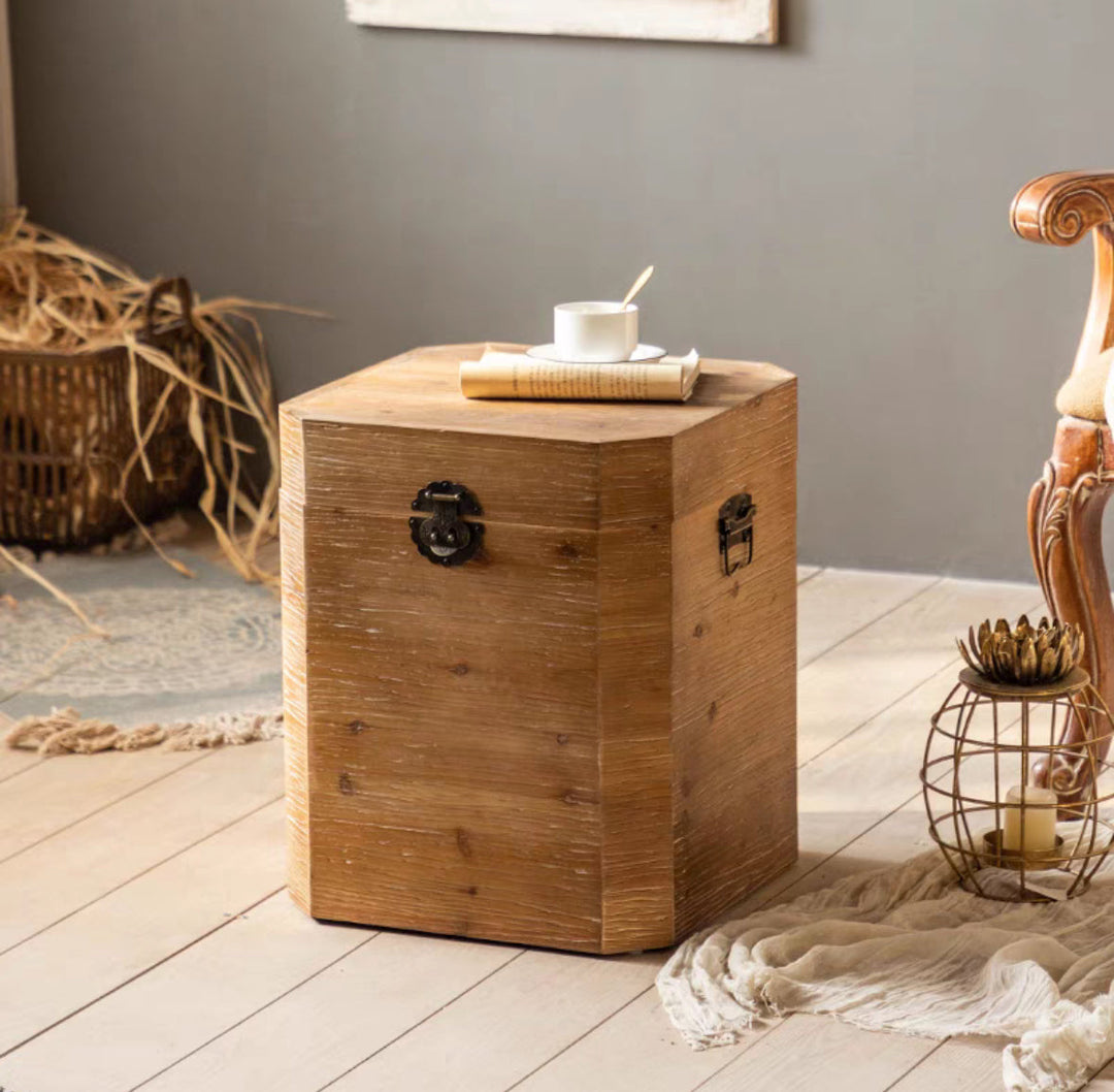Rustic Chest Side Table Rustic Wooden Storage Side Table - Vintage Accent Furniture – Wadi Home