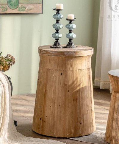 Natural Wood Cylinder Table