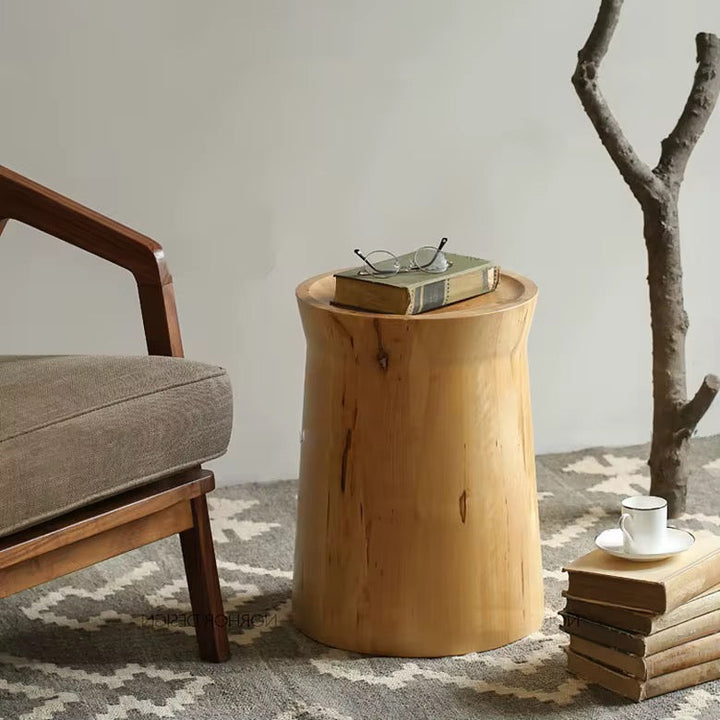 Natural Wood Cylinder Table