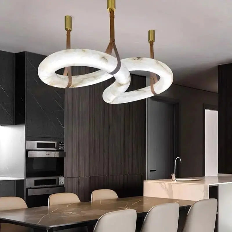 Modern Marble Loop LED Chandelier with Brass Suspension