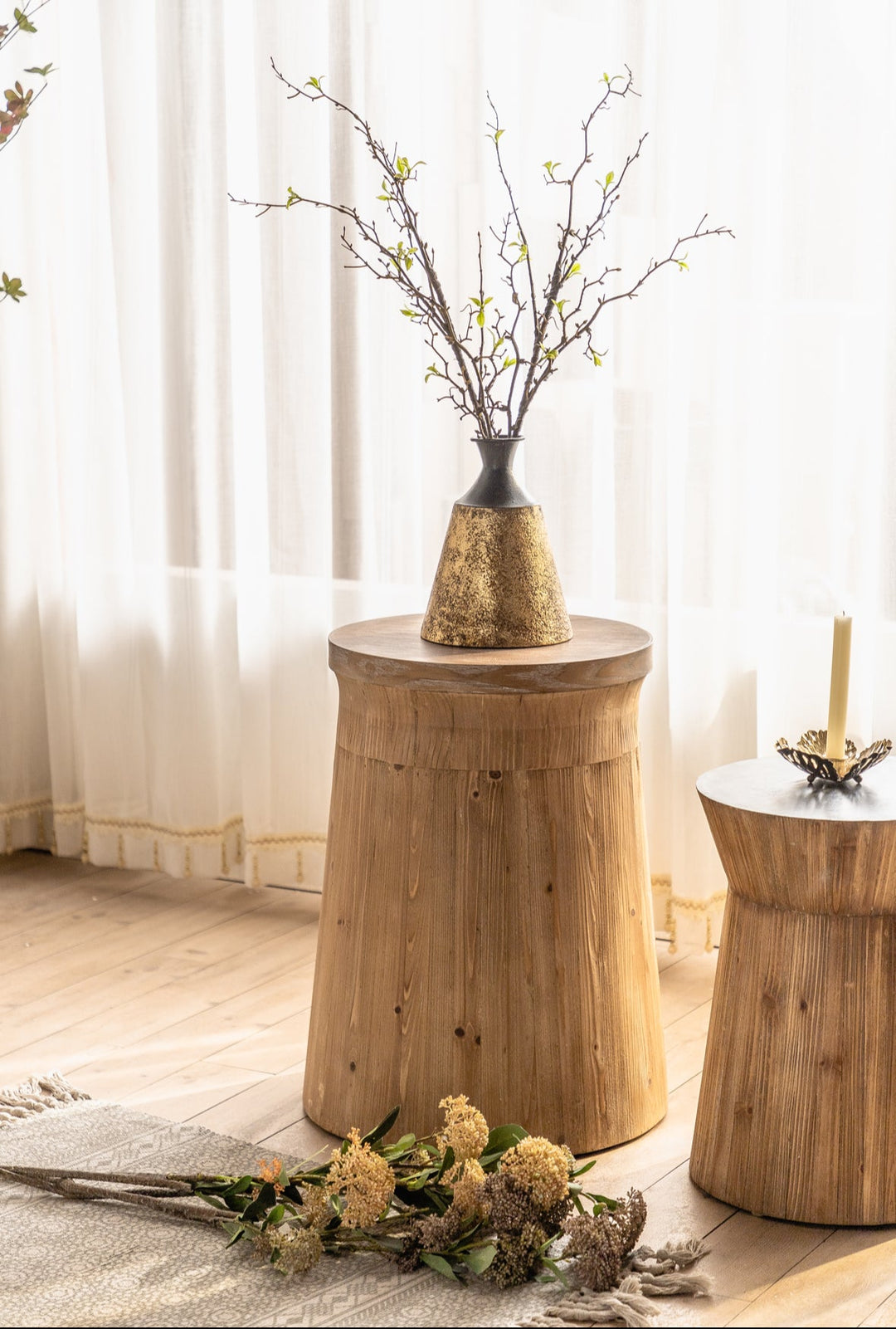 Natural Wood Cylinder Table