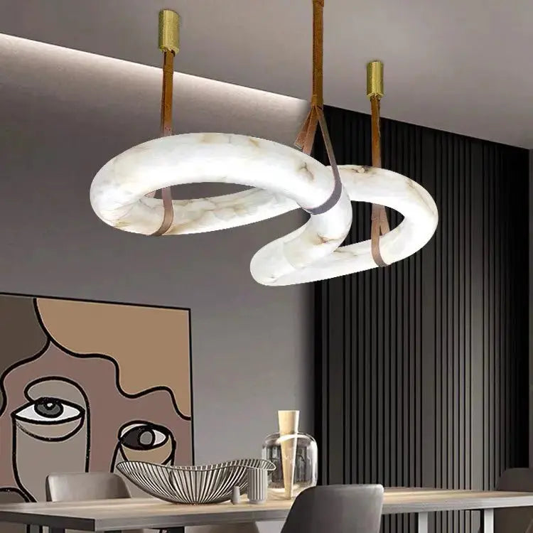 Modern Marble Loop LED Chandelier with Brass Suspension