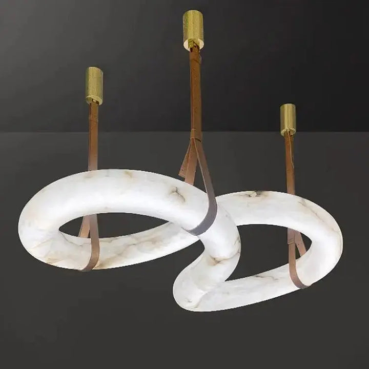 Modern Marble Loop LED Chandelier with Brass Suspension