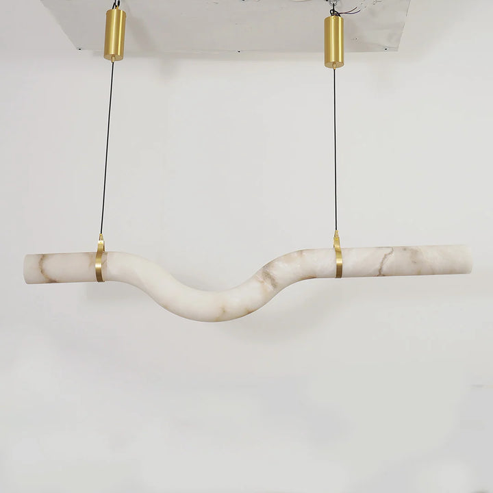 Modern Wave Faux Marble LED Pendant Light with Brass Accents