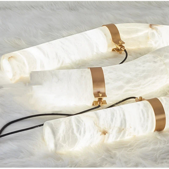 Modern Wave Faux Marble LED Pendant Light with Brass Accents