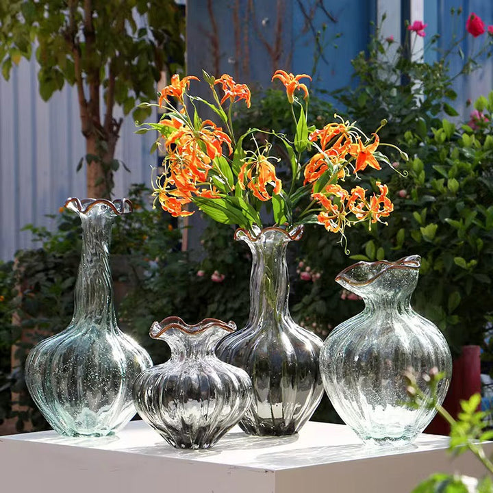 Handblown Textured Glass Vase Set of 2