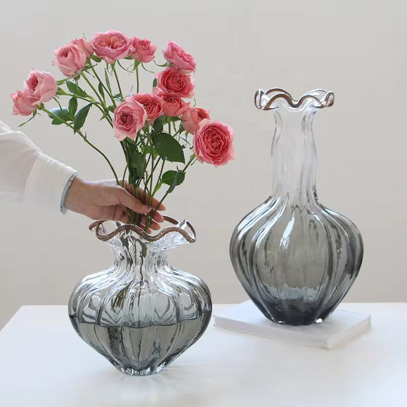 Handblown Textured Glass Vase Set of 2