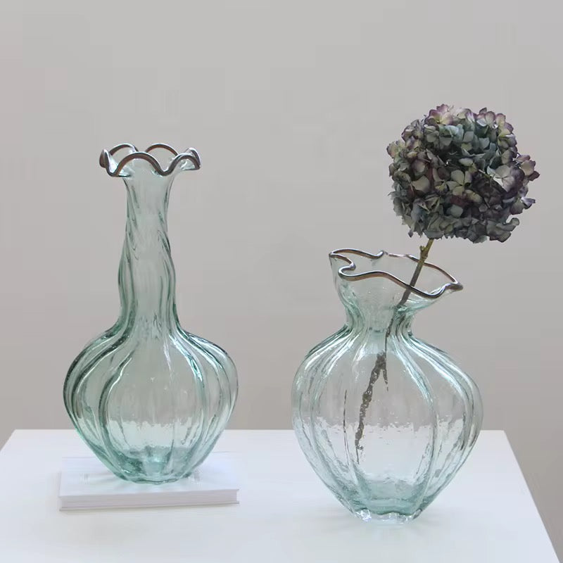 Handblown Textured Glass Vase Set of 2
