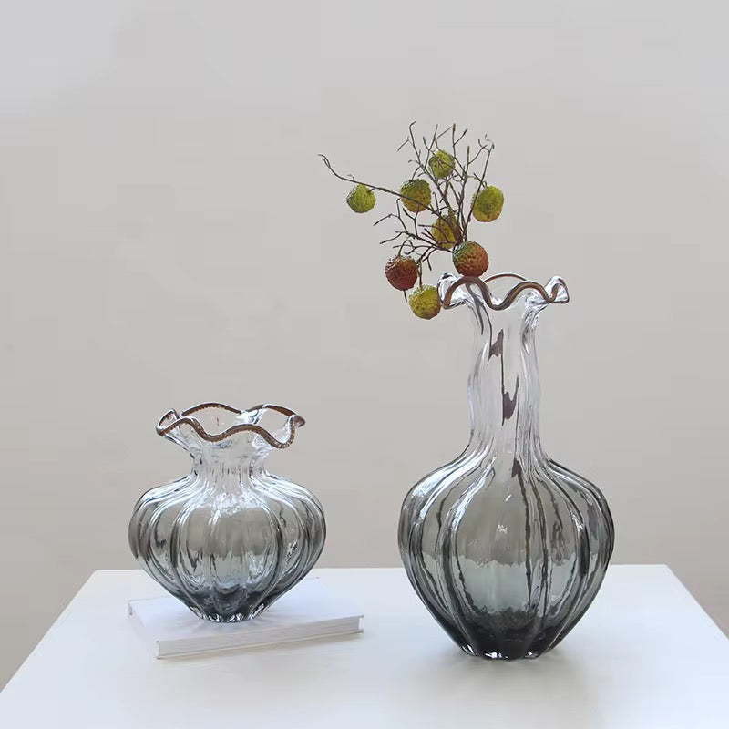 Handblown Textured Glass Vase Set of 2
