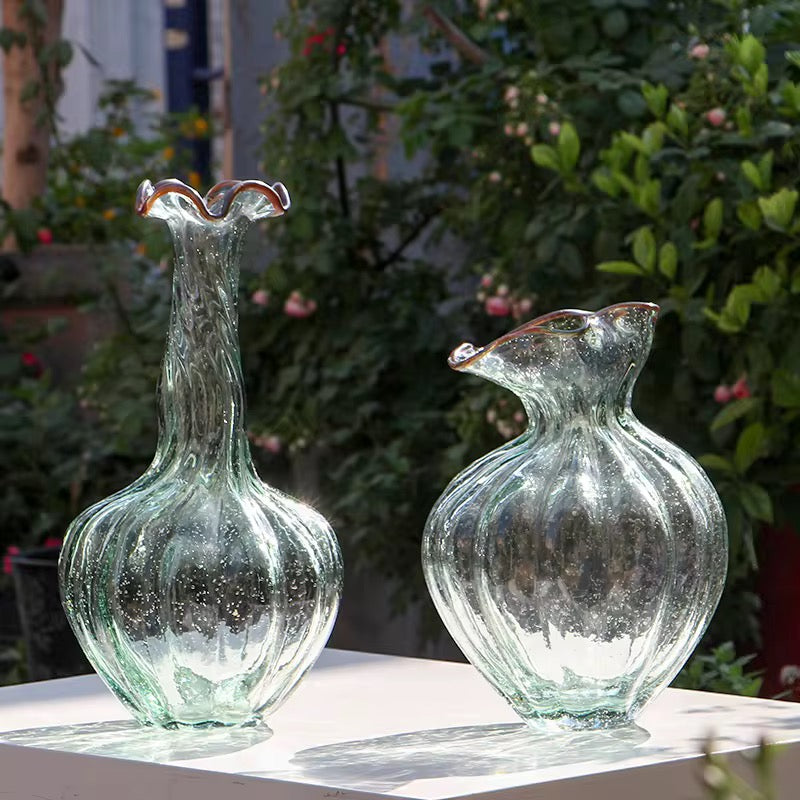 Handblown Textured Glass Vase Set of 2