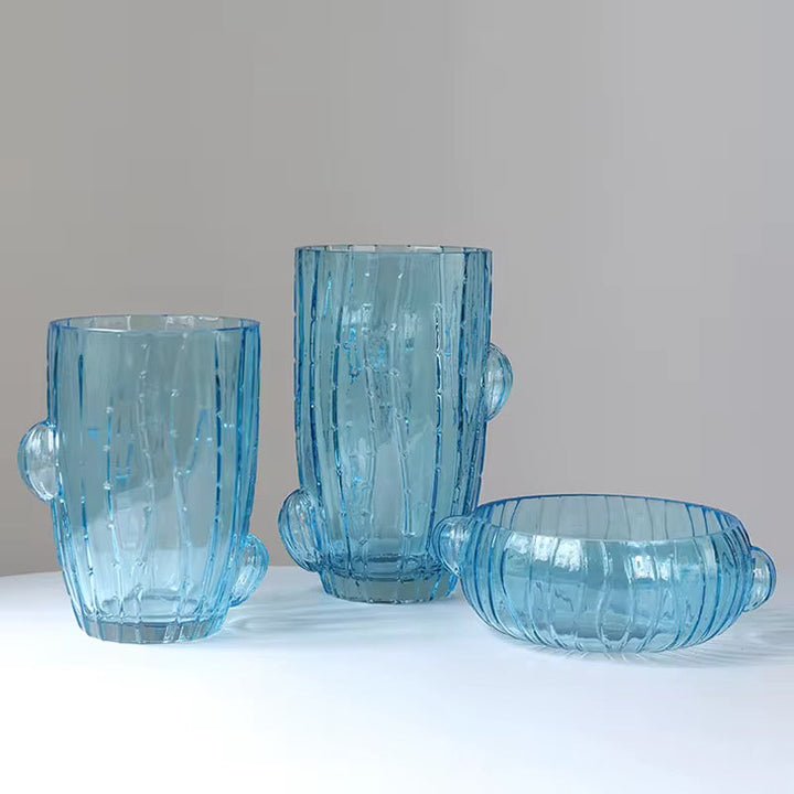 Green Cactus-Inspired Glass Vase Set of 3