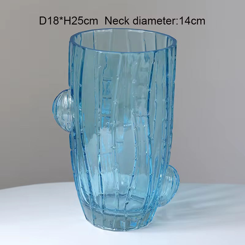 Green Cactus-Inspired Glass Vase Set of 3