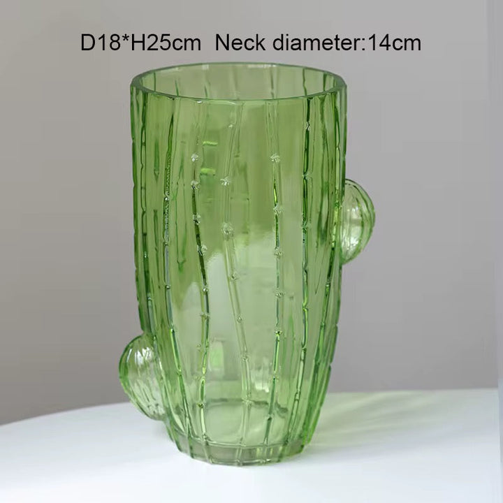 Green Cactus-Inspired Glass Vase Set of 3