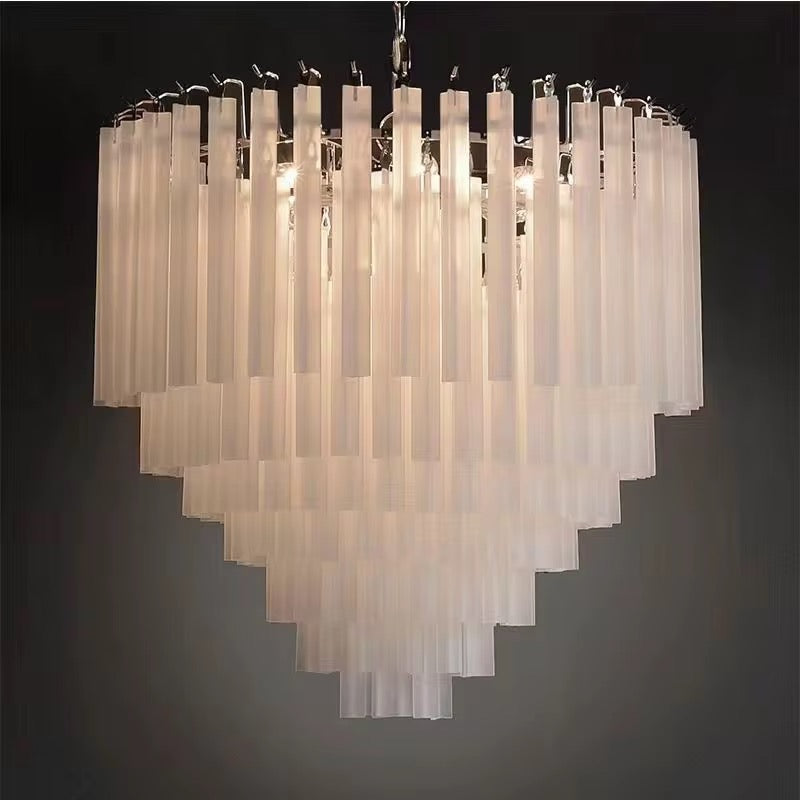 Tiered White Glass Chandelier