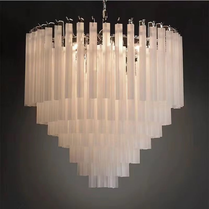 Tiered White Glass Chandelier