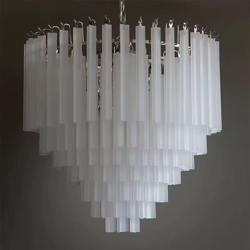 Tiered White Glass Chandelier