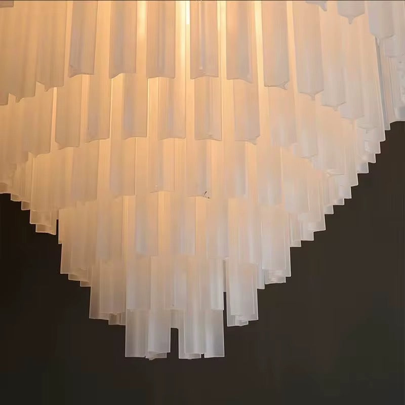Tiered White Glass Chandelier