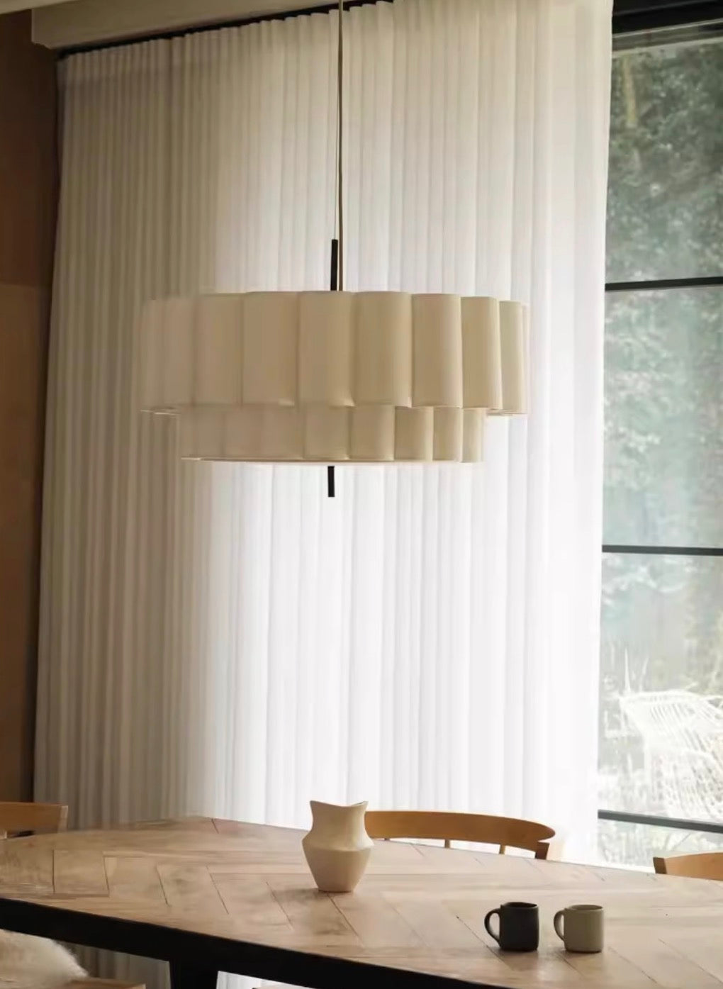 Modern Layered Pleated Pendant Light with Warm Diffuser