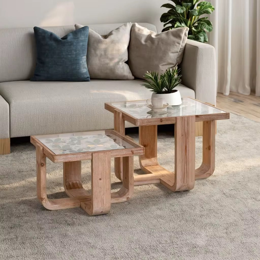 Glass Inlay Nested Side Tables