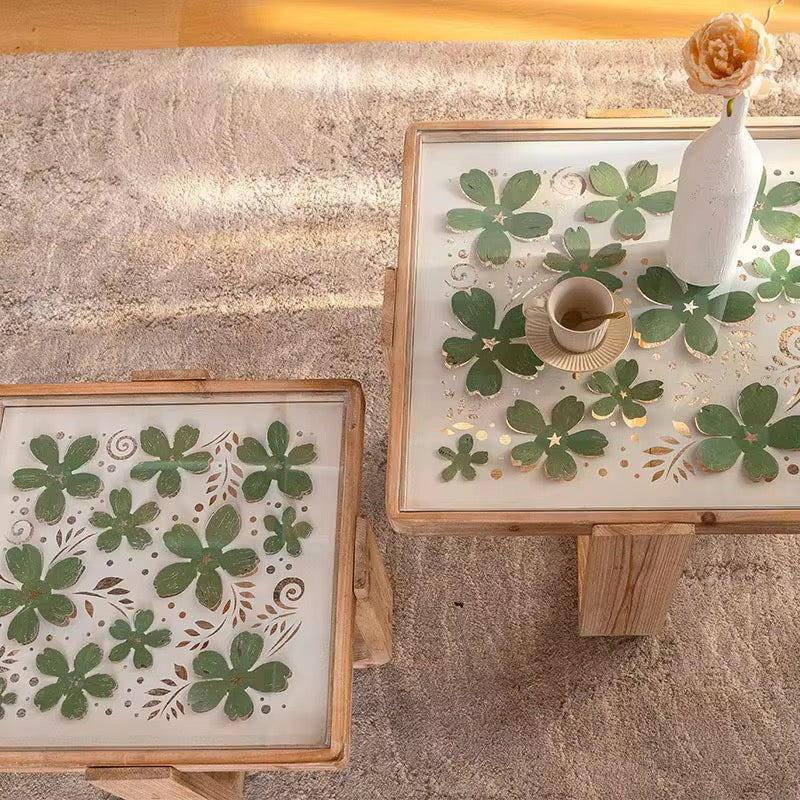 Table With Glass Inlay Glass Inlay Aura - Elegant Nested Side Tables with Wooden Frames – Wadi ...