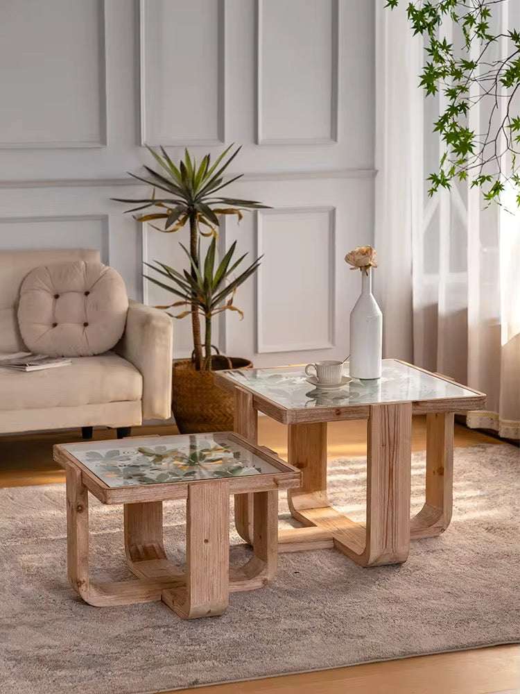 Table With Glass Inlay Glass Inlay Aura - Elegant Nested Side Tables with Wooden Frames – Wadi ...