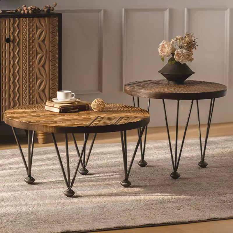 Carved Round Wooden Side Tables