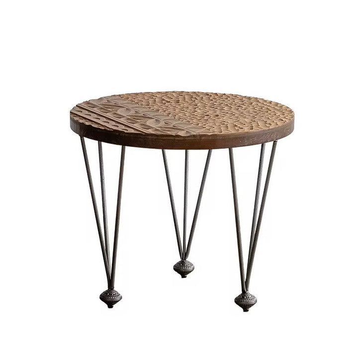 Carved Round Wooden Side Tables