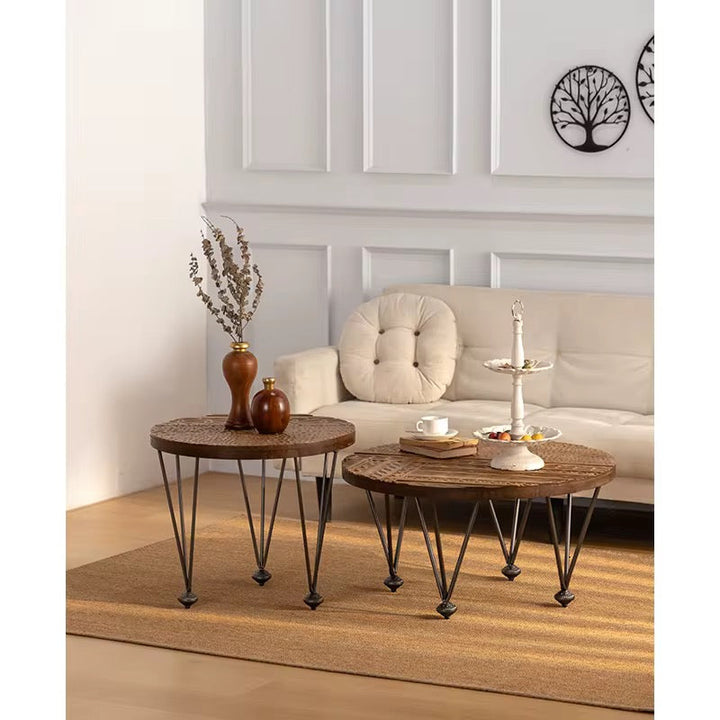 Carved Round Wooden Side Tables