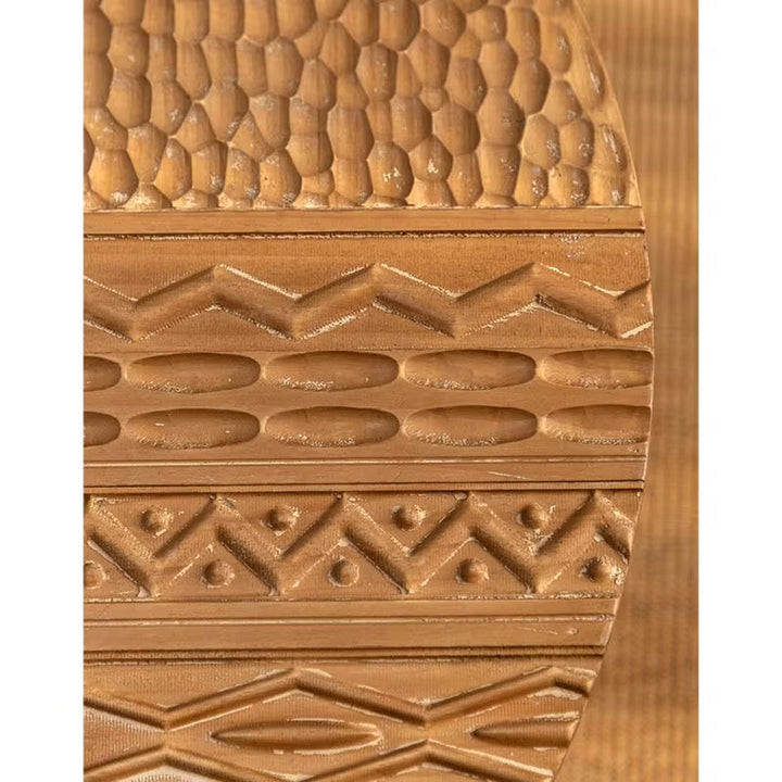 Carved Round Wooden Side Tables