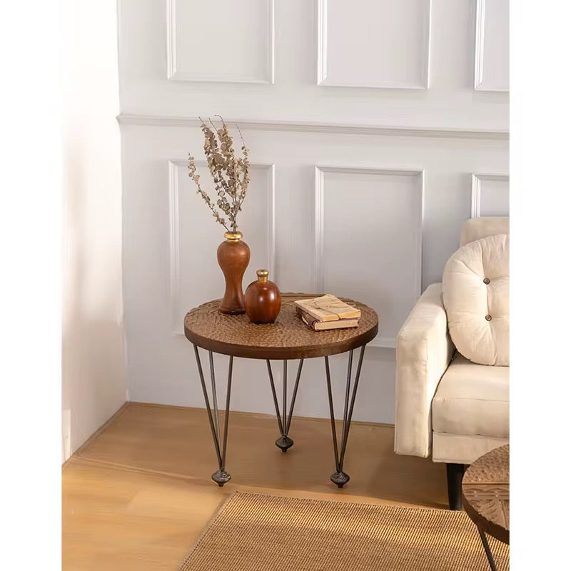 Carved Round Wooden Side Tables