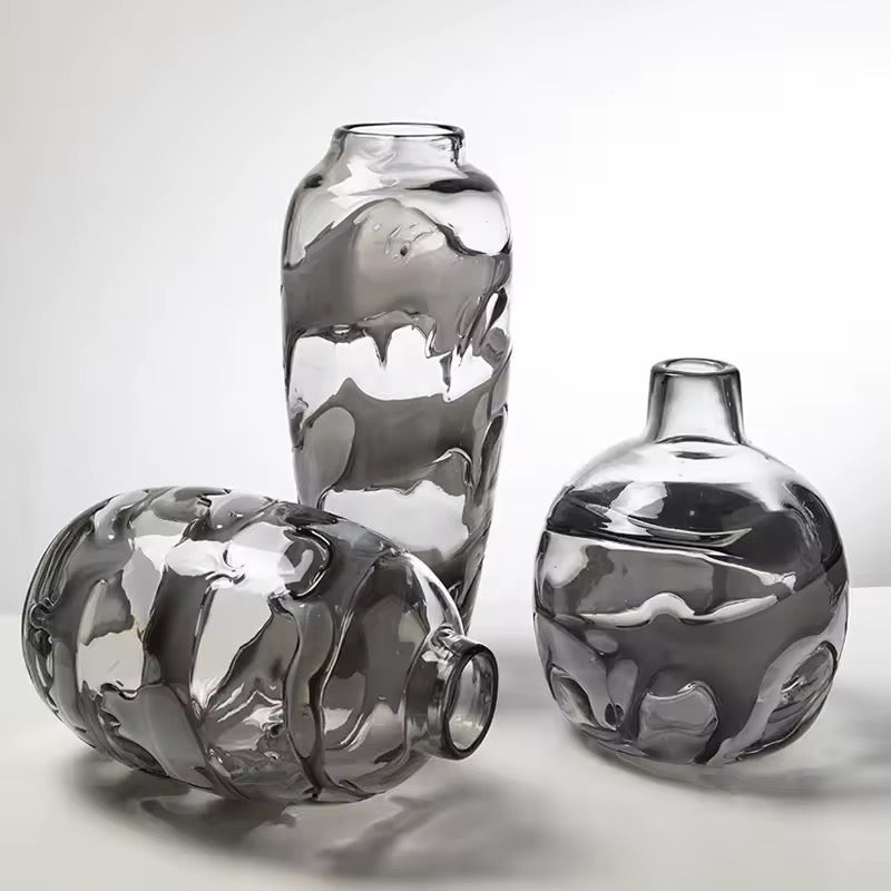 Smoked Glass Sculptural Vase Set of 3