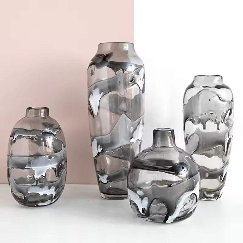 Smoked Glass Sculptural Vase Set of 3