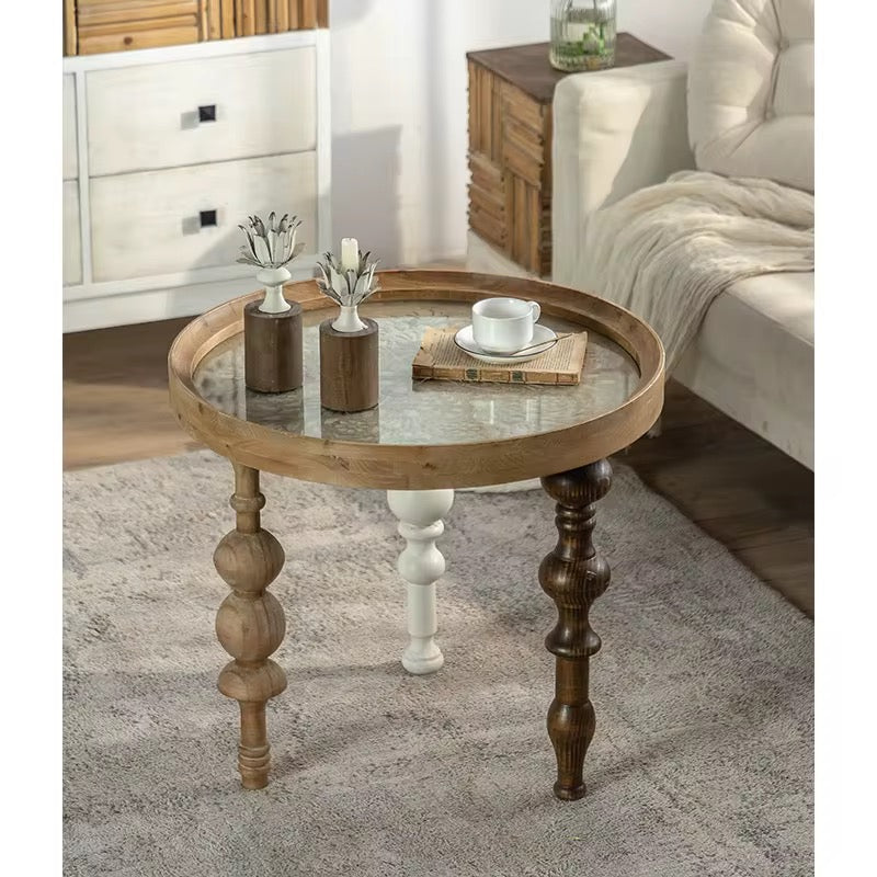 Vintage Mixed-Wood Turned-Leg Table