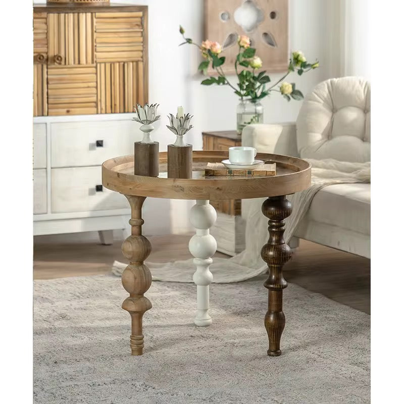 Vintage Mixed-Wood Turned-Leg Table