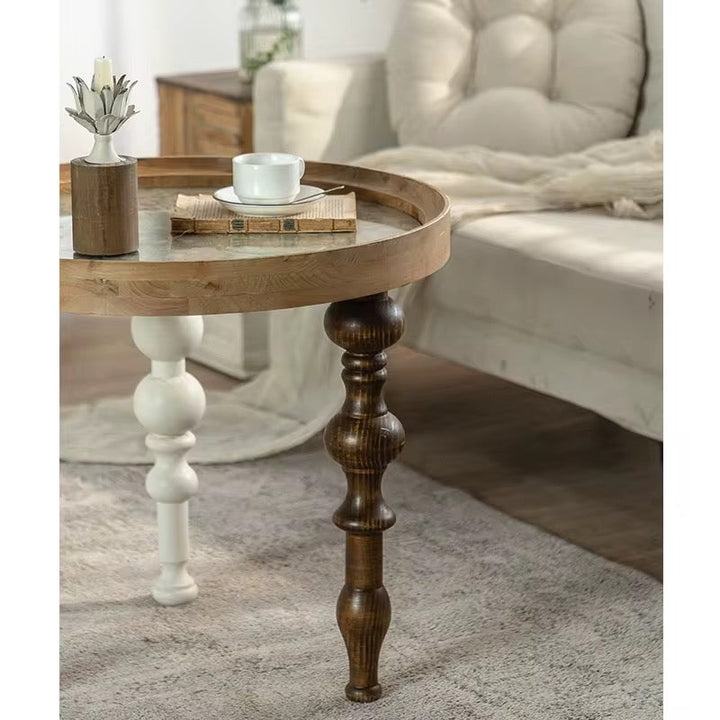 Vintage Mixed-Wood Turned-Leg Table