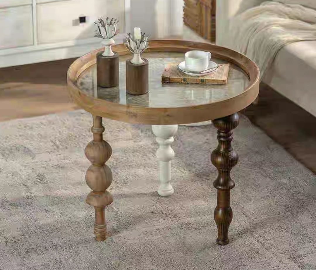 Vintage Mixed-Wood Turned-Leg Table