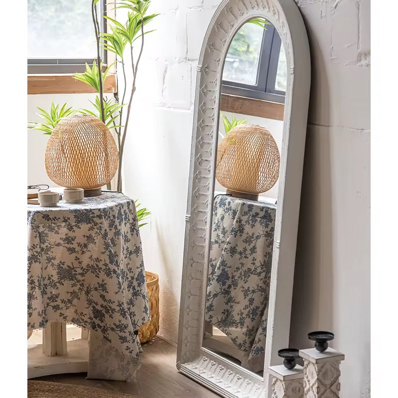 Tall White Arch Floor Mirror