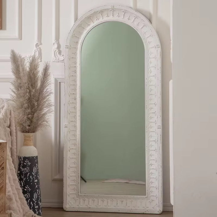 Tall White Arch Floor Mirror