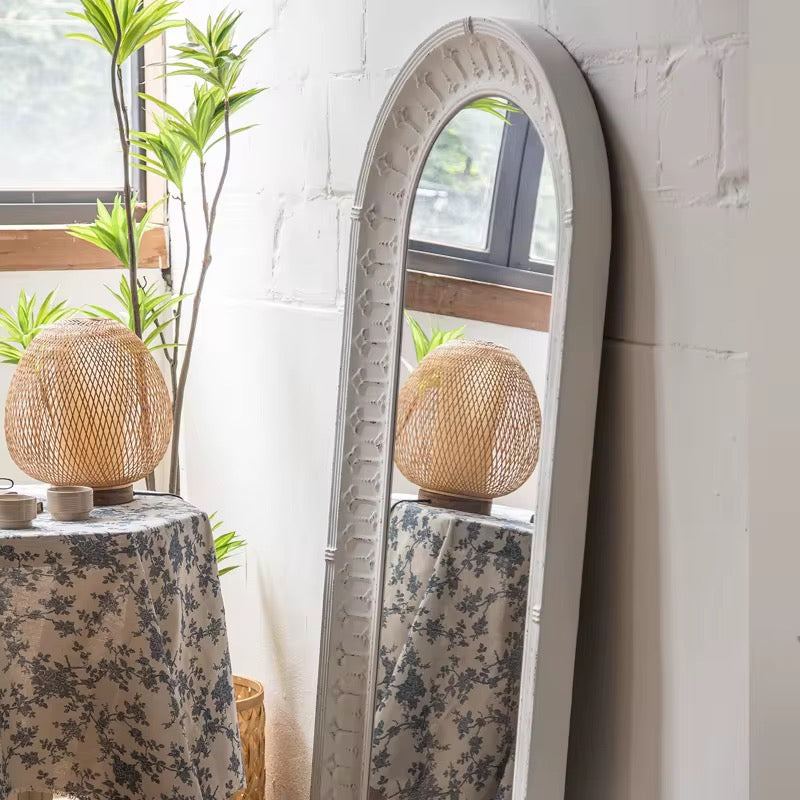 Tall White Arch Floor Mirror