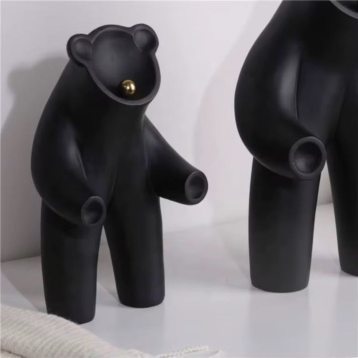 Matte Black Bear Sculpture set of 2