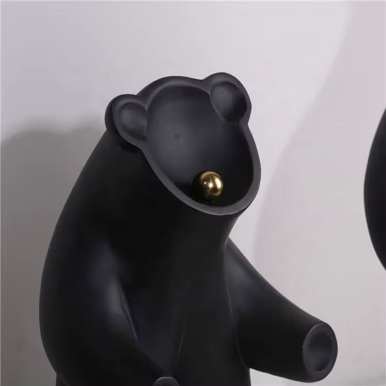 Matte Black Bear Sculpture set of 2