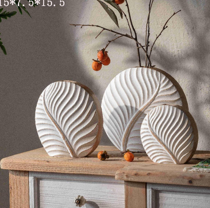 Leaf Pattern Ceramic Vase Trio
