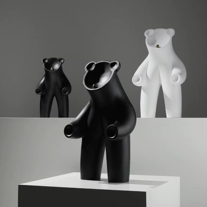 Matte Black Bear Sculpture set of 2