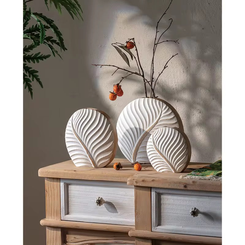 Leaf Pattern Ceramic Vase Trio