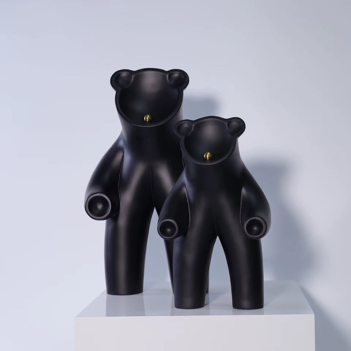 Matte Black Bear Sculpture set of 2