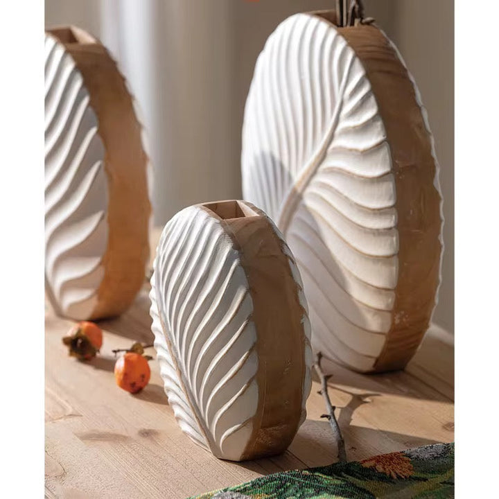 Leaf Pattern Ceramic Vase Trio