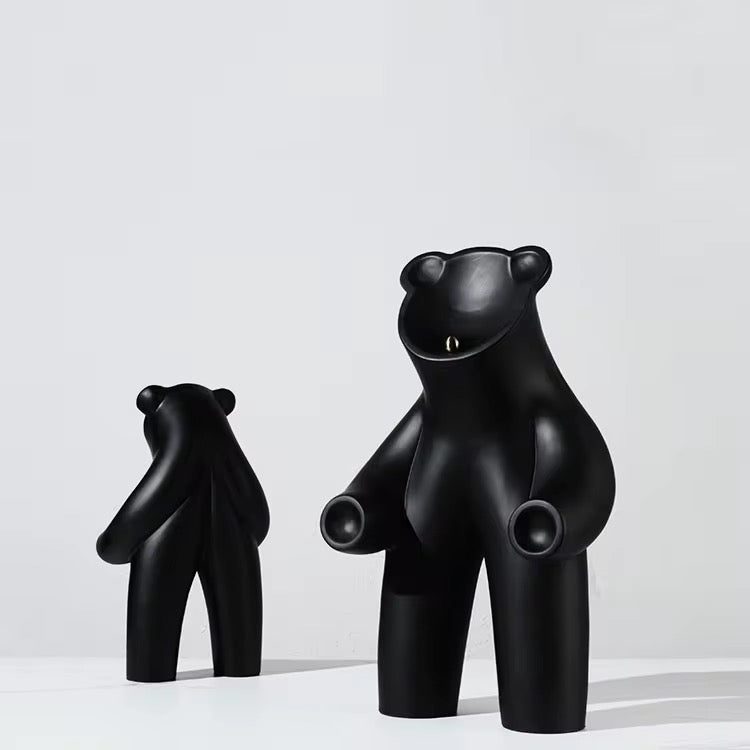 Matte Black Bear Sculpture set of 2