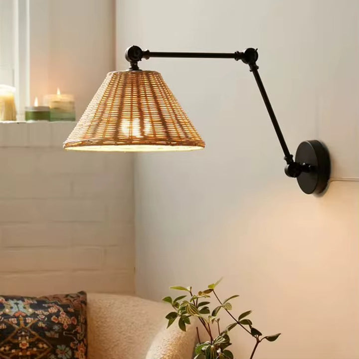 Adjustable Rattan Wall Sconce